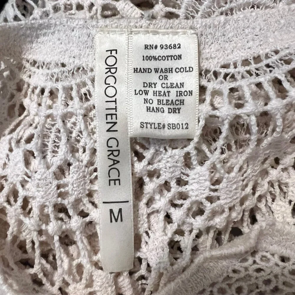 Forgotten Grace-100% Cotton Women's Boho/Hippie Top-Cream-Med-Lace Up-Lace Scall - Picture 12 of 12